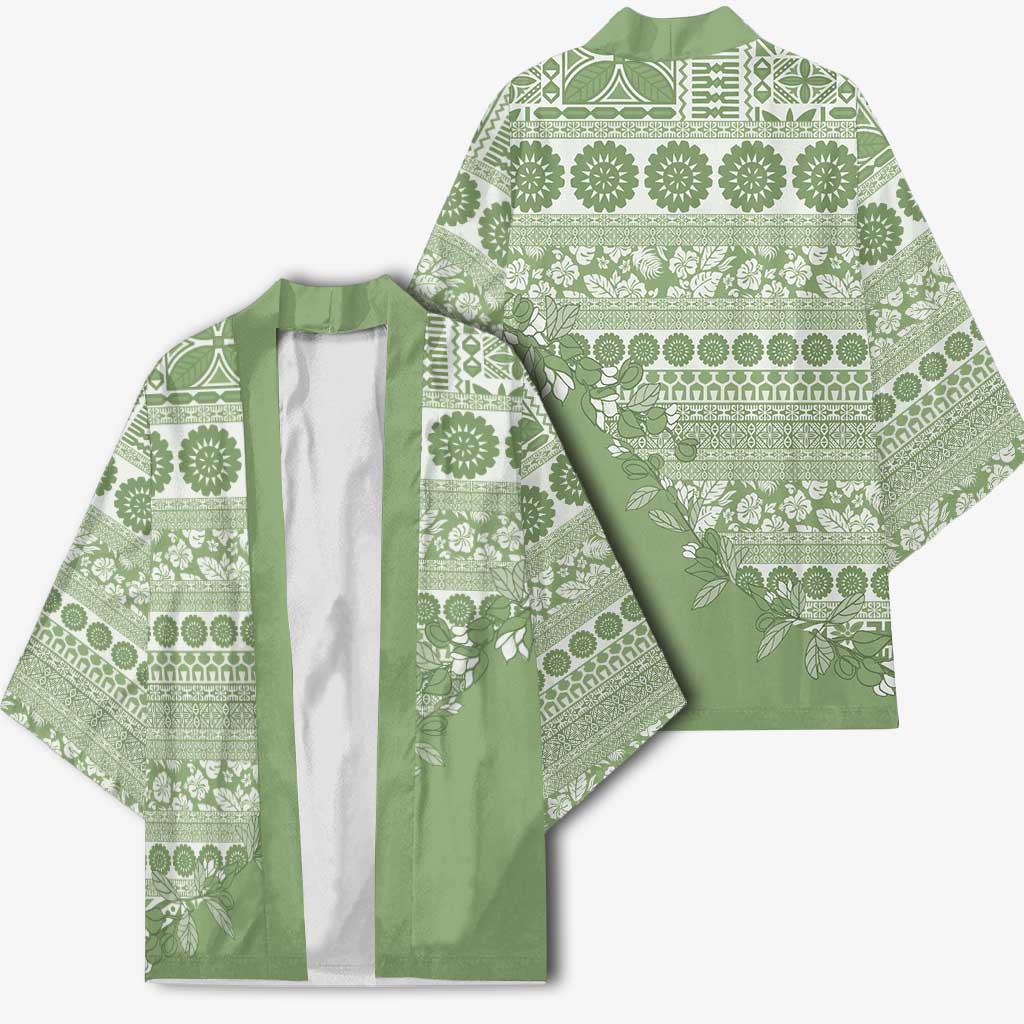 Fiji Marau na Kerisimasi Kimono Sage Green Tagimoucia Tapa Masi Tribal - Polynesian Pride