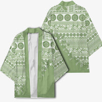 Fiji Marau na Kerisimasi Kimono Sage Green Tagimoucia Tapa Masi Tribal - Polynesian Pride