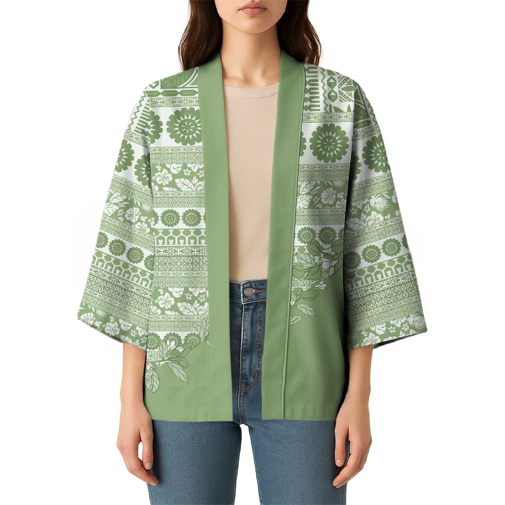 Fiji Marau na Kerisimasi Kimono Sage Green Tagimoucia Tapa Masi Tribal - Polynesian Pride