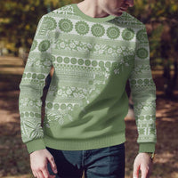 Fiji Marau na Kerisimasi Ugly Christmas Sweater Sage Green Tagimoucia Tapa Masi Tribal - Polynesian Pride