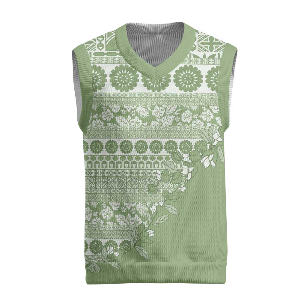 Fiji Marau na Kerisimasi Christmas Knitted V-Neck Vest Sage Green Tagimoucia Tapa Masi Tribal LT9 Green - Polynesian Pride
