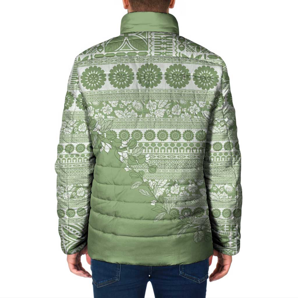 Fiji Marau na Kerisimasi Padded Jacket Sage Green Tagimoucia Tapa Masi Tribal LT9 - Polynesian Pride