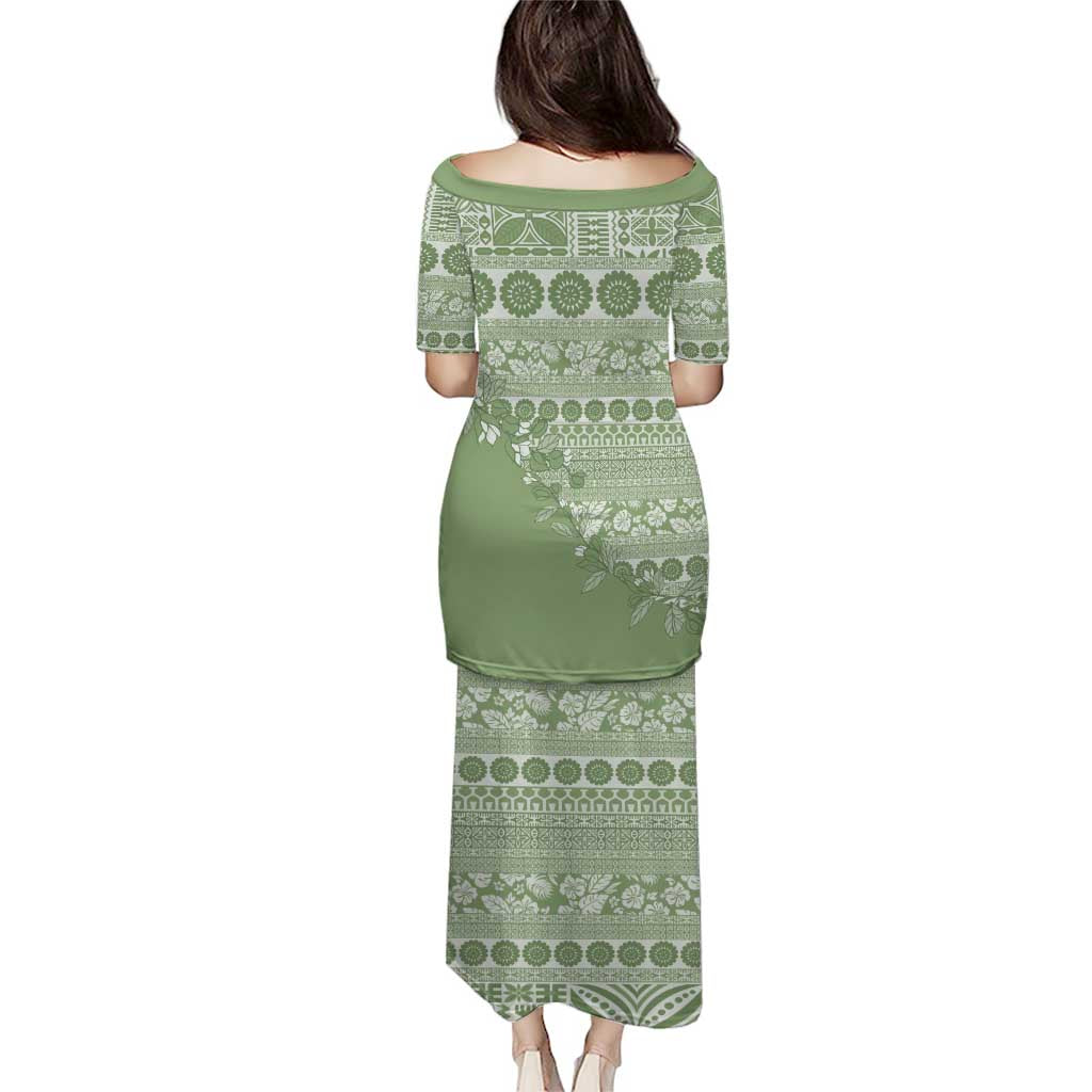 Fiji Marau na Kerisimasi Puletasi Sage Green Tagimoucia Tapa Masi Tribal - Polynesian Pride