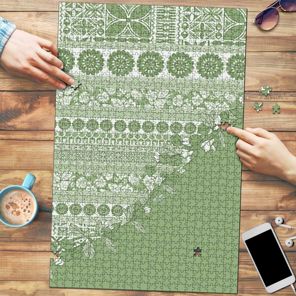 Fiji Marau na Kerisimasi Puzzle Sage Green Tagimoucia Tapa Masi Tribal LT9 Green - Polynesian Pride
