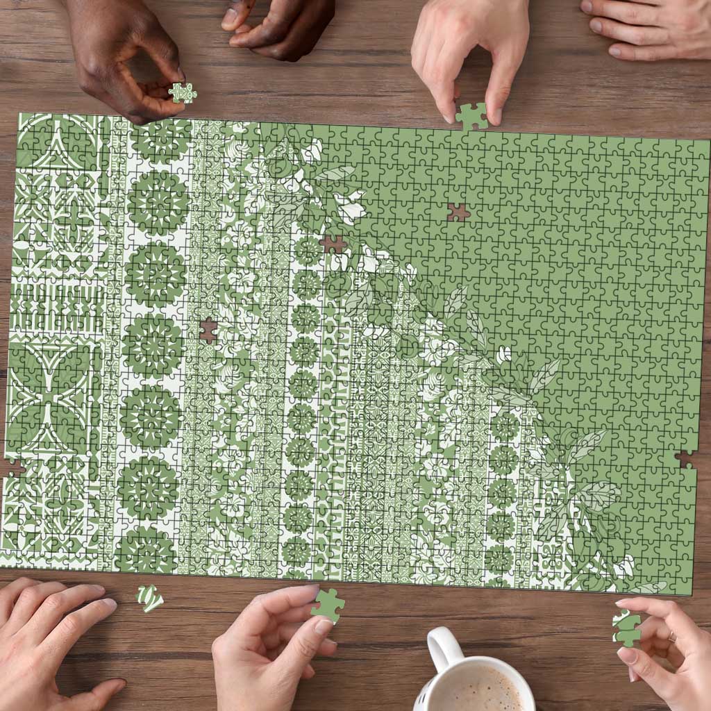Fiji Marau na Kerisimasi Puzzle Sage Green Tagimoucia Tapa Masi Tribal LT9 - Polynesian Pride