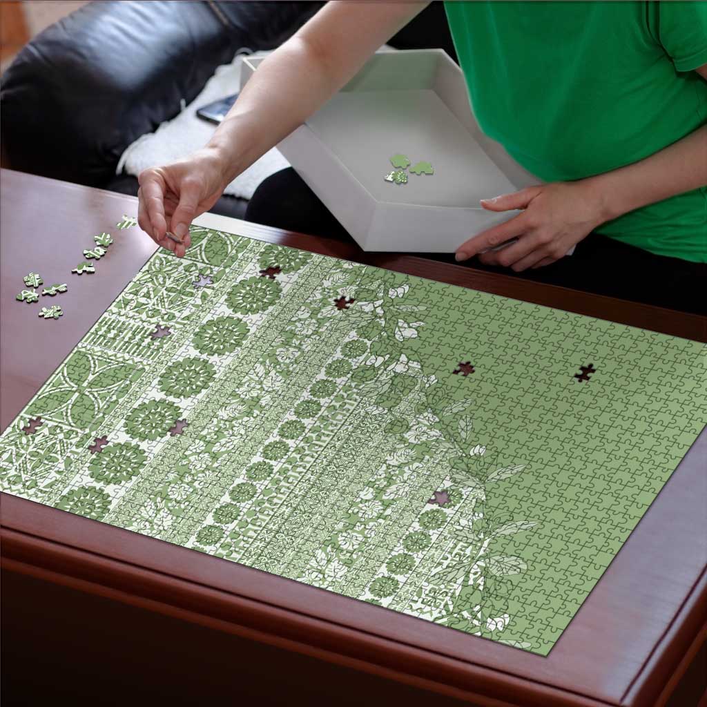 Fiji Marau na Kerisimasi Puzzle Sage Green Tagimoucia Tapa Masi Tribal LT9 - Polynesian Pride