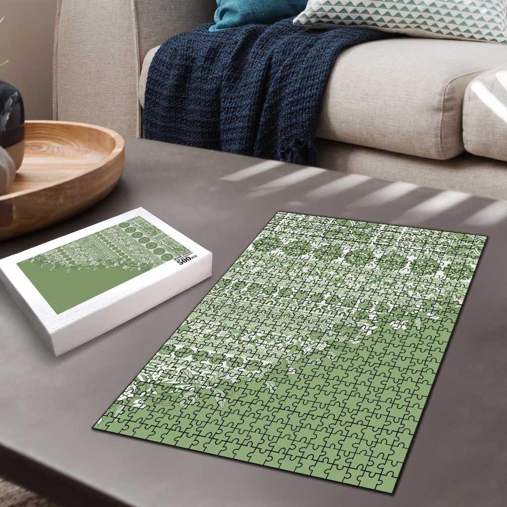 Fiji Marau na Kerisimasi Puzzle Sage Green Tagimoucia Tapa Masi Tribal LT9 - Polynesian Pride