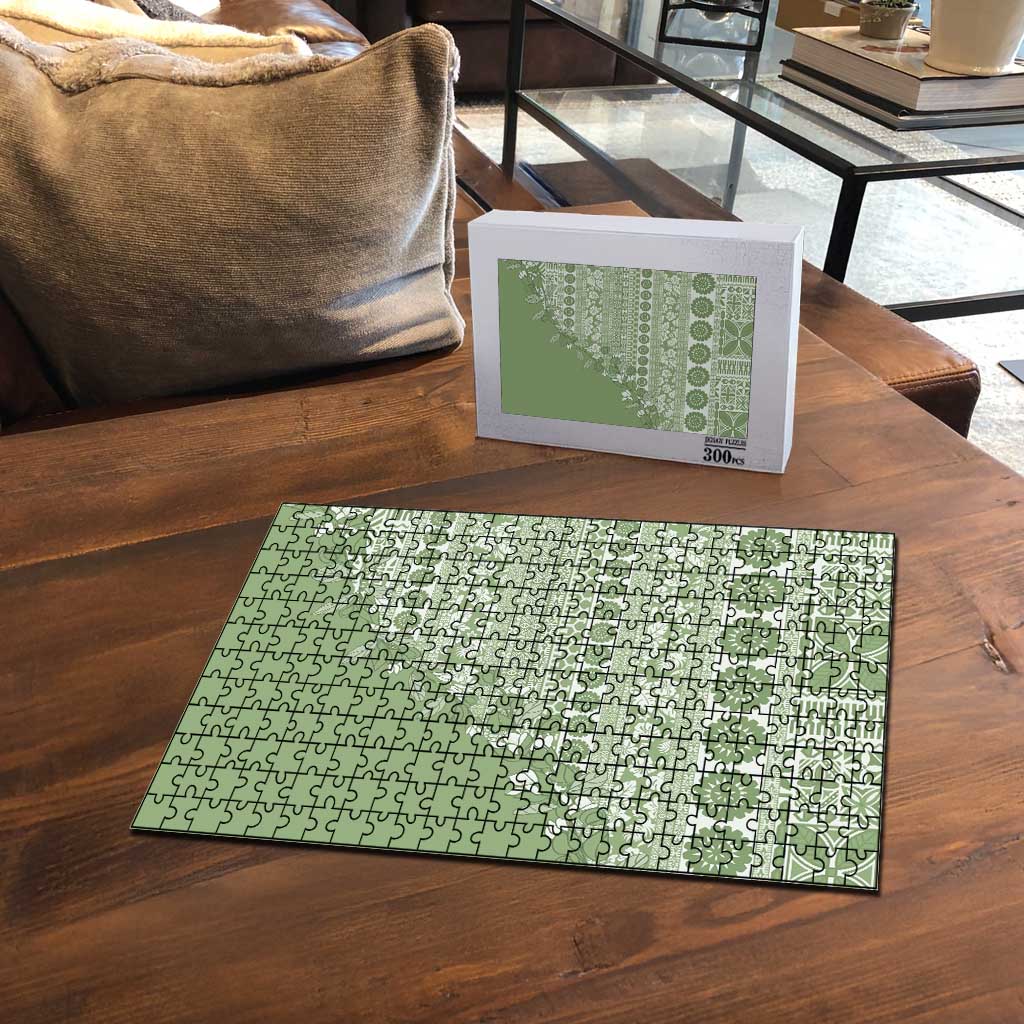 Fiji Marau na Kerisimasi Puzzle Sage Green Tagimoucia Tapa Masi Tribal LT9 - Polynesian Pride