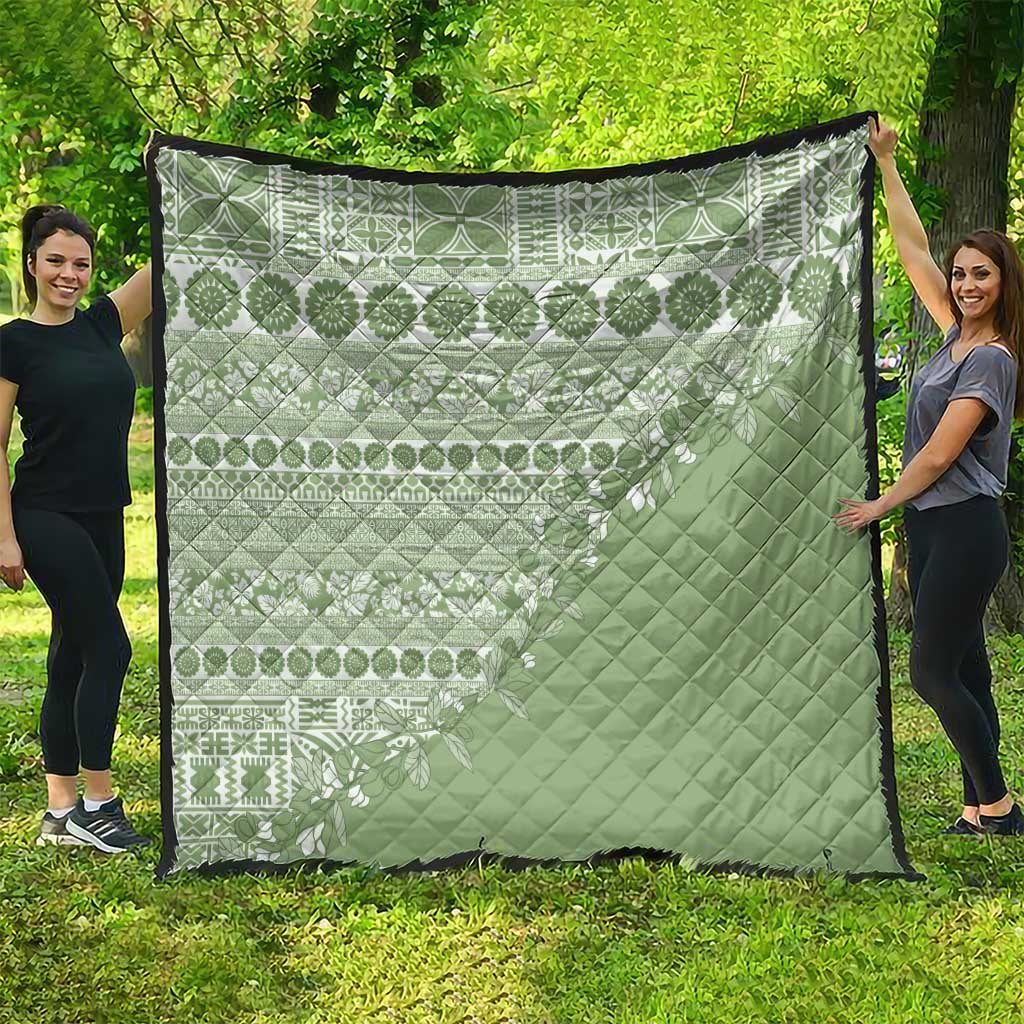 Fiji Marau na Kerisimasi Quilt Sage Green Tagimoucia Tapa Masi Tribal - Polynesian Pride