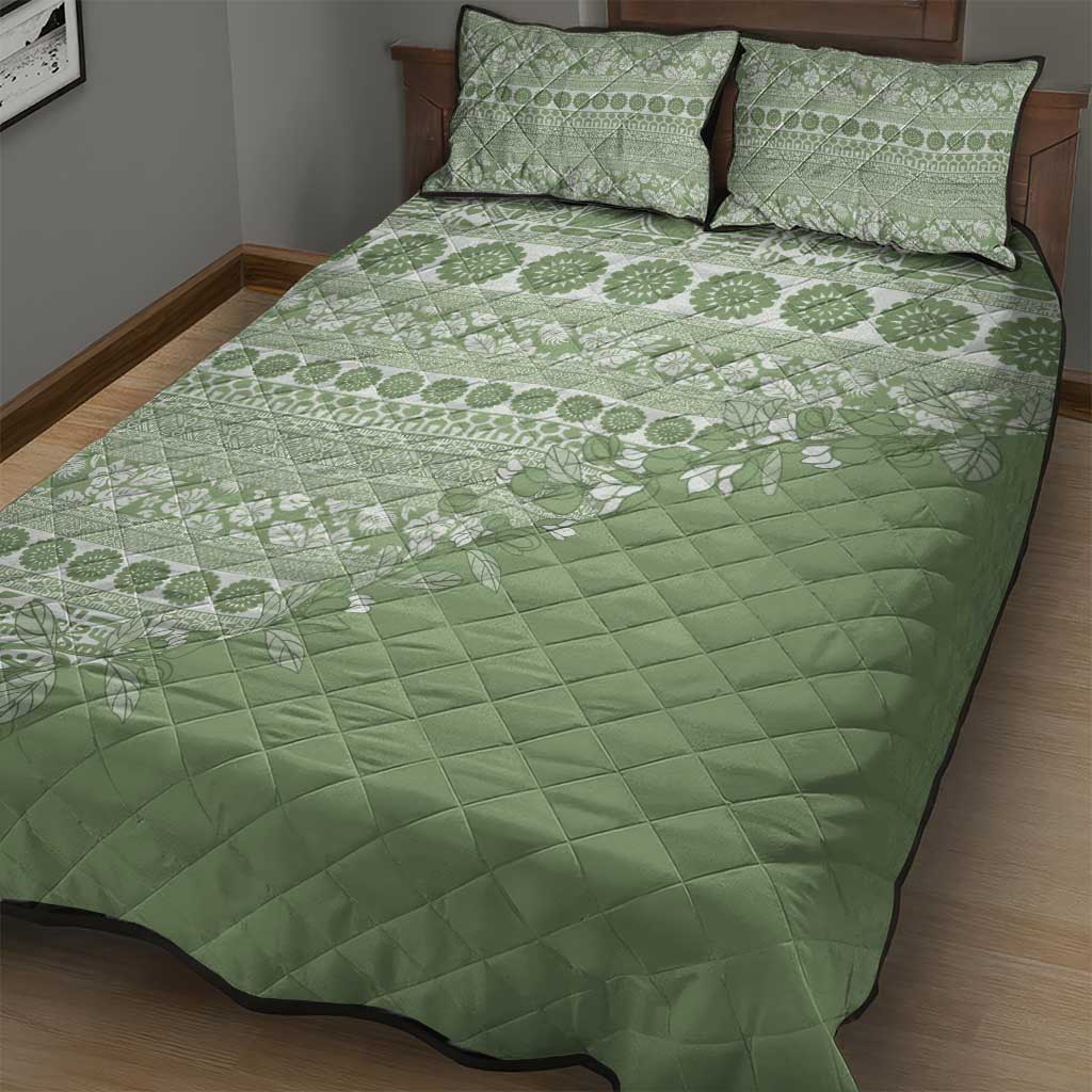 Fiji Marau na Kerisimasi Quilt Bed Set Sage Green Tagimoucia Tapa Masi Tribal - Polynesian Pride