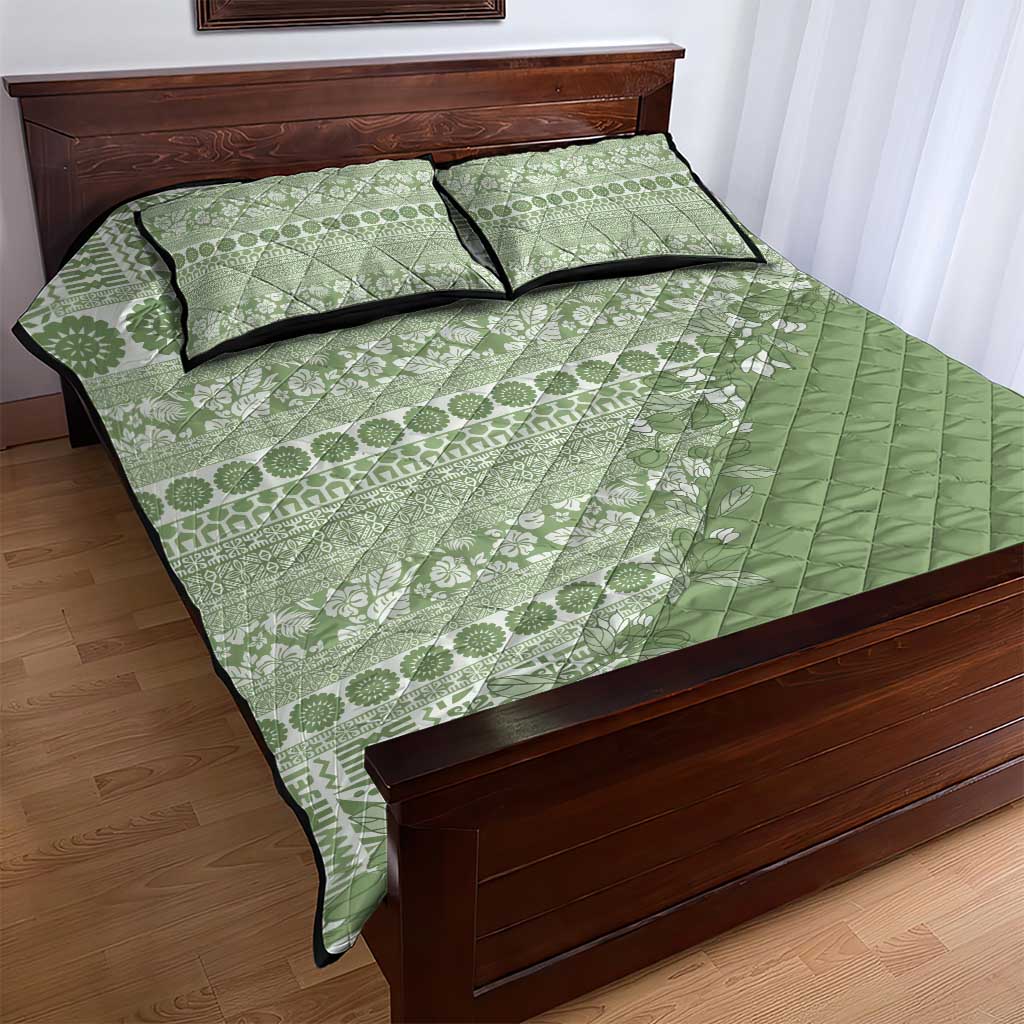 Fiji Marau na Kerisimasi Quilt Bed Set Sage Green Tagimoucia Tapa Masi Tribal - Polynesian Pride