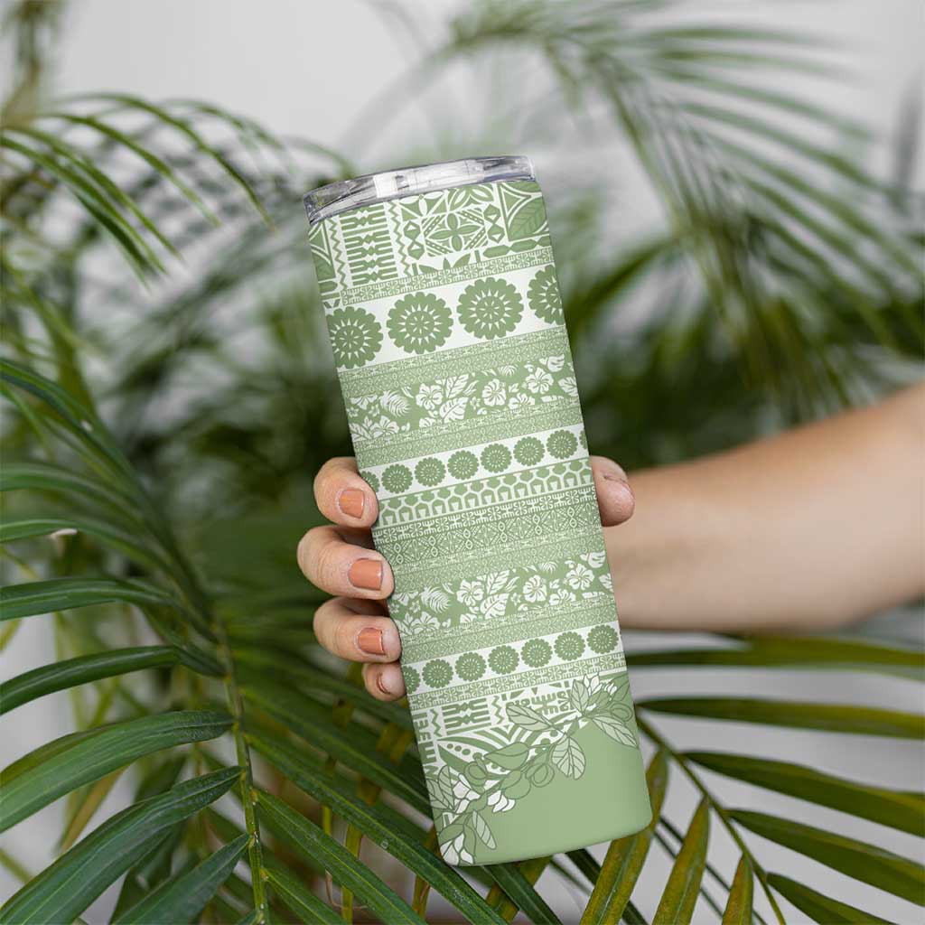 Fiji Marau na Kerisimasi Skinny Tumbler Sage Green Tagimoucia Tapa Masi Tribal - Polynesian Pride
