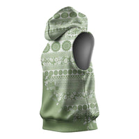 Fiji Marau na Kerisimasi Sleeveless Hoodie Sage Green Tagimoucia Tapa Masi Tribal - Polynesian Pride