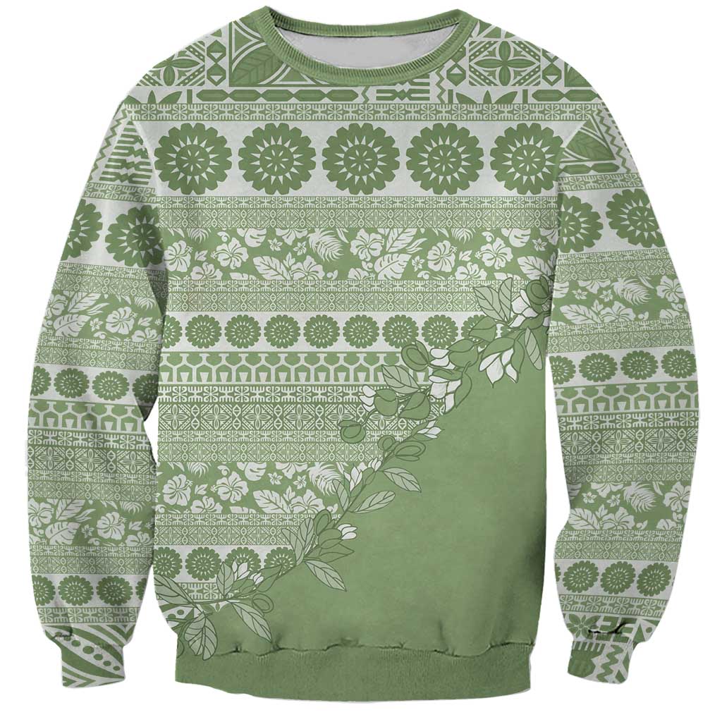 Fiji Marau na Kerisimasi Sweatshirt Sage Green Tagimoucia Tapa Masi Tribal LT9 Unisex Green - Polynesian Pride