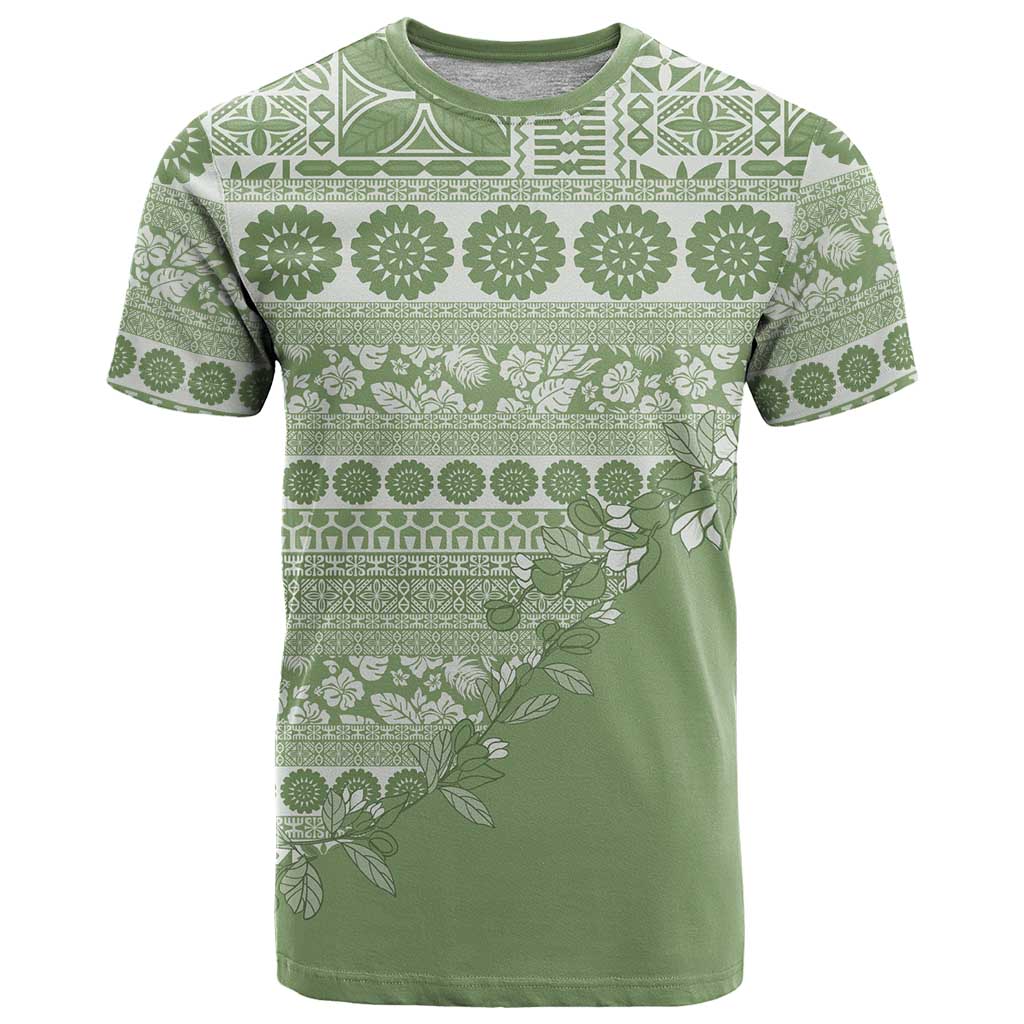 Fiji Marau na Kerisimasi T Shirt Sage Green Tagimoucia Tapa Masi Tribal - Polynesian Pride