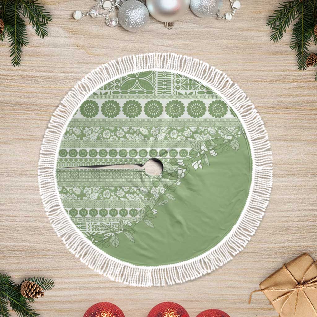 Fiji Marau na Kerisimasi Tree Skirt Sage Green Tagimoucia Tapa Masi Tribal - Polynesian Pride