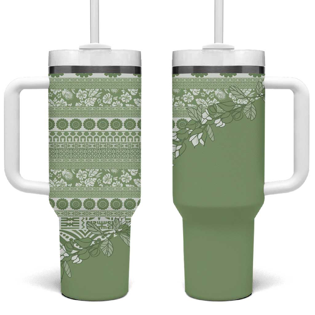 Fiji Marau na Kerisimasi Tumbler With Handle Sage Green Tagimoucia Tapa Masi Tribal - Polynesian Pride