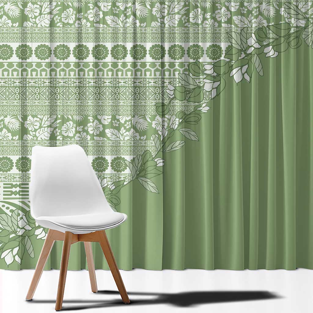Fiji Marau na Kerisimasi Window Curtain Sage Green Tagimoucia Tapa Masi Tribal - Polynesian Pride