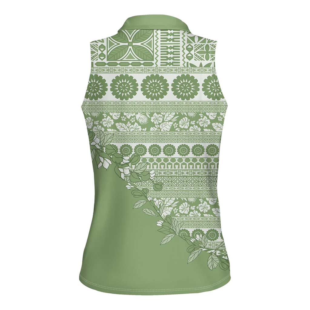 Fiji Marau na Kerisimasi Women Sleeveless Polo Shirt Sage Green Tagimoucia Tapa Masi Tribal - Polynesian Pride
