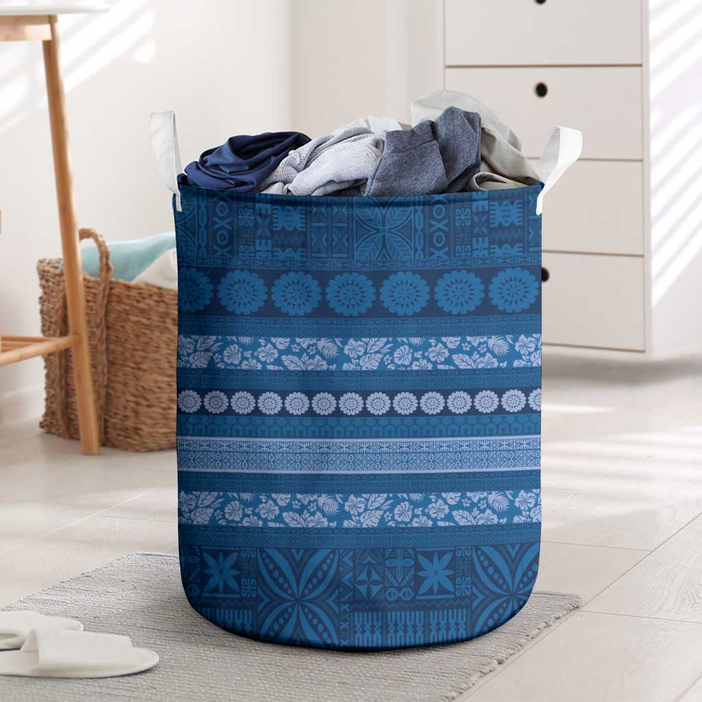 Fiji Marau na Kerisimasi Laundry Basket Blue Tapa Masi Inspired Christmas LT9 Blue - Polynesian Pride