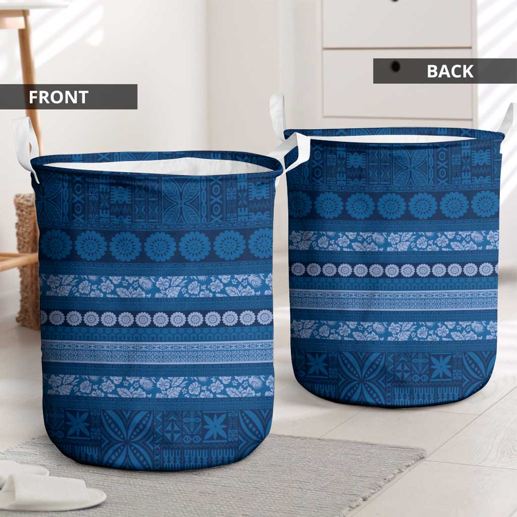 Fiji Marau na Kerisimasi Laundry Basket Blue Tapa Masi Inspired Christmas LT9 - Polynesian Pride