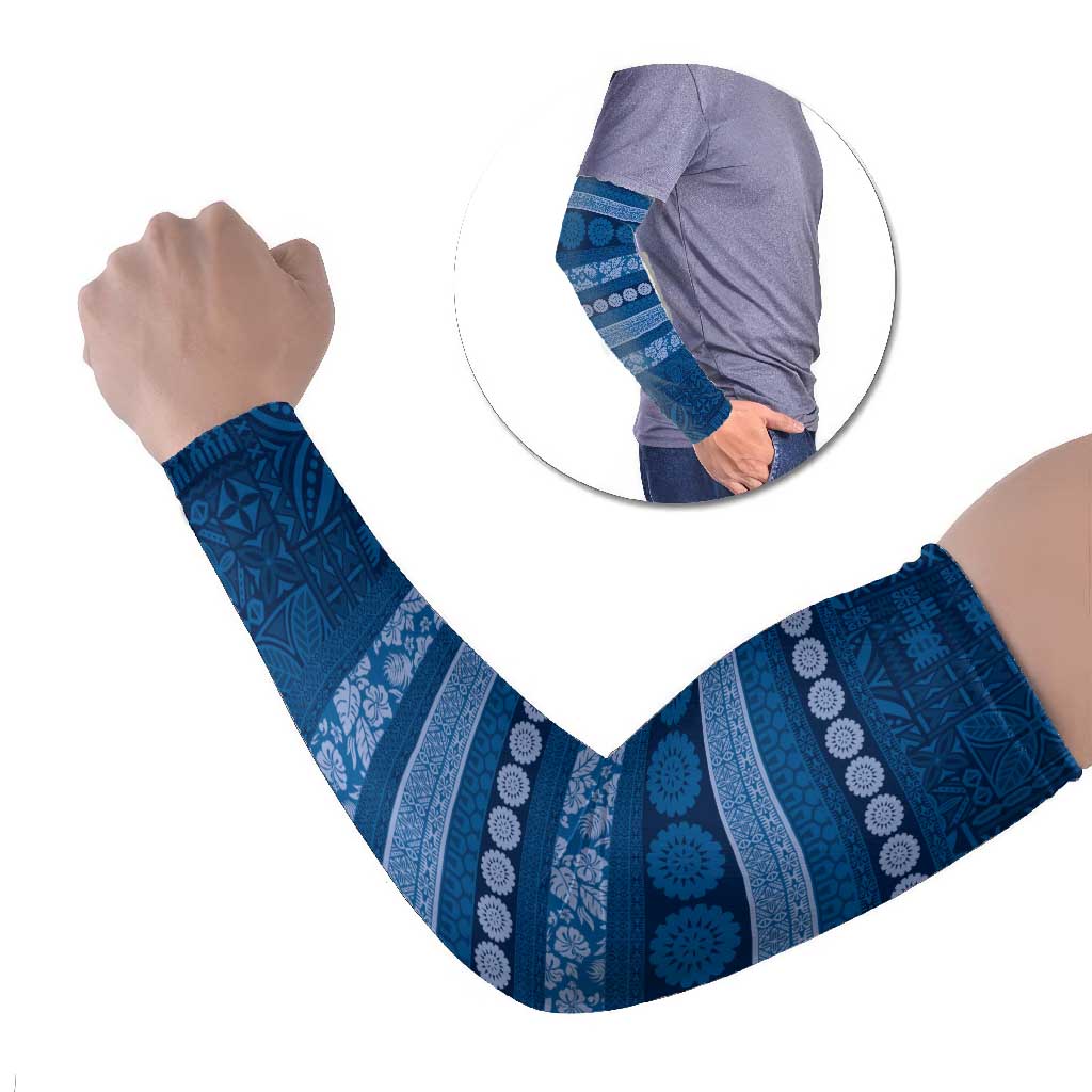 Fiji Marau na Kerisimasi Arm Sleeves Blue Tapa Masi Inspired Christmas LT9 Set of 2 Blue - Polynesian Pride