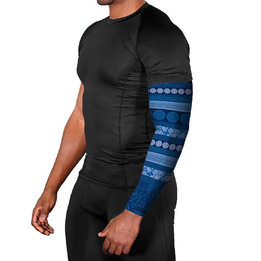 Fiji Marau na Kerisimasi Arm Sleeves Blue Tapa Masi Inspired Christmas LT9 - Polynesian Pride