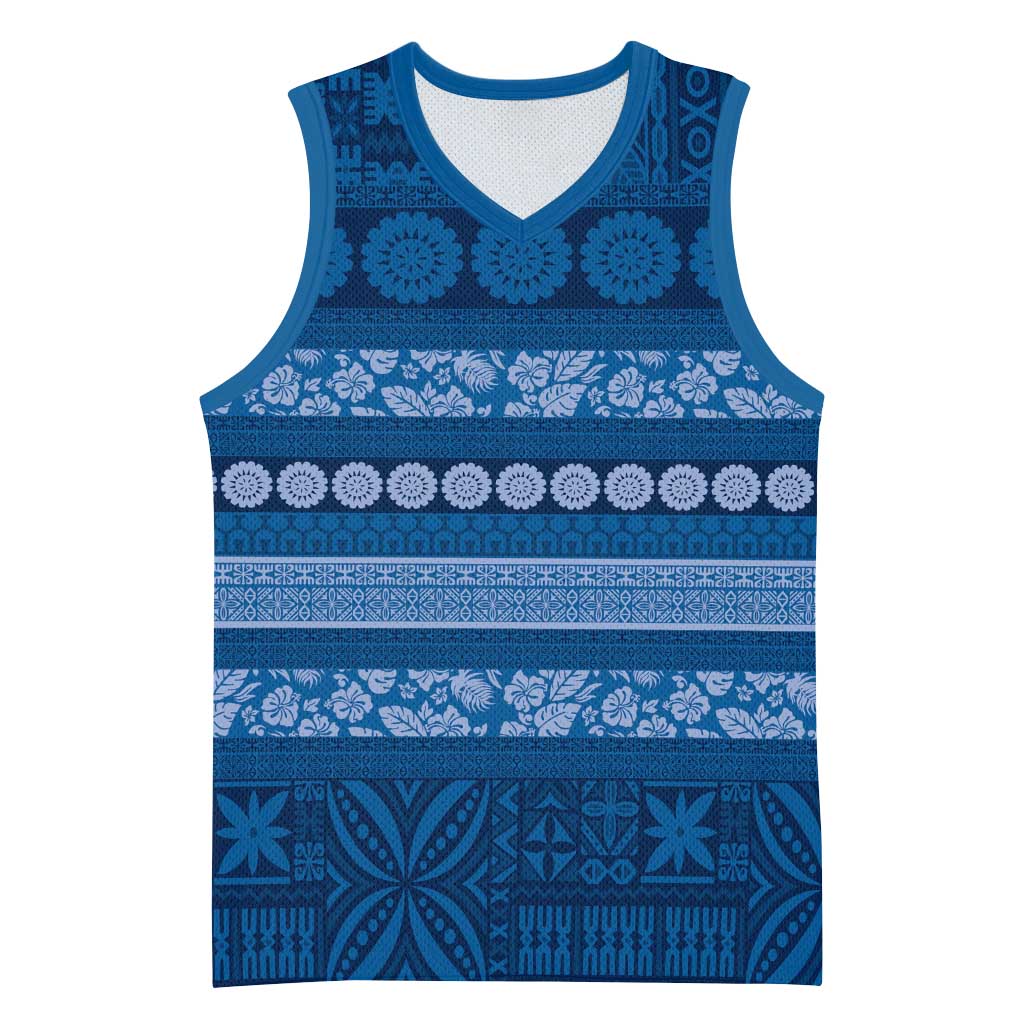 Fiji Marau na Kerisimasi Basketball Jersey Blue Tapa Masi Inspired Christmas LT9 Unisex Blue - Polynesian Pride
