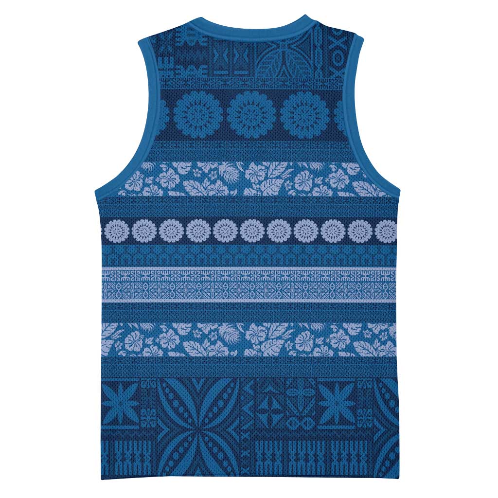 Fiji Marau na Kerisimasi Basketball Jersey Blue Tapa Masi Inspired Christmas LT9 - Polynesian Pride