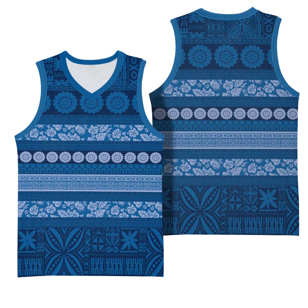 Fiji Marau na Kerisimasi Basketball Jersey Blue Tapa Masi Inspired Christmas LT9 - Polynesian Pride