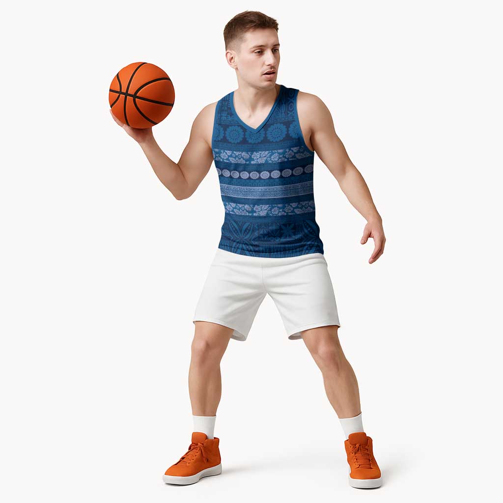 Fiji Marau na Kerisimasi Basketball Jersey Blue Tapa Masi Inspired Christmas LT9 - Polynesian Pride