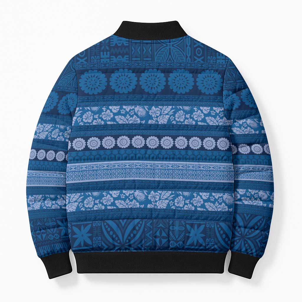 Fiji Marau na Kerisimasi Bomber Puffer Jacket Blue Tapa Masi Inspired Christmas LT9 - Polynesian Pride