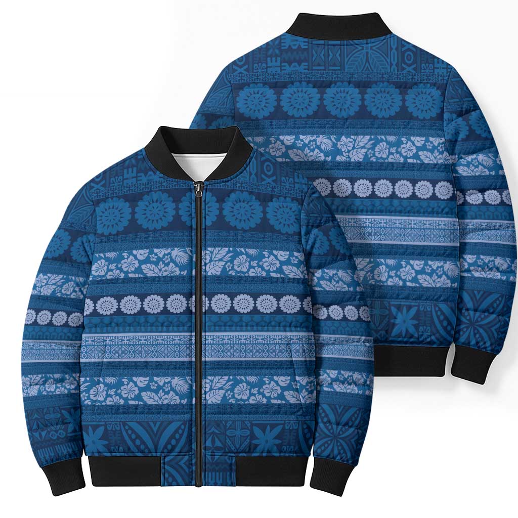 Fiji Marau na Kerisimasi Bomber Puffer Jacket Blue Tapa Masi Inspired Christmas LT9 - Polynesian Pride