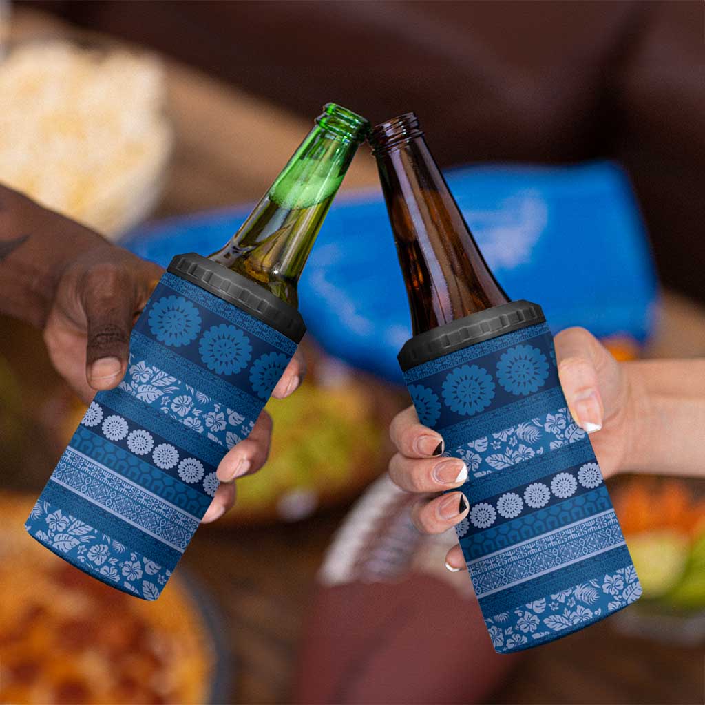 Fiji Marau na Kerisimasi 4 in 1 Can Cooler Tumbler Blue Tapa Masi Inspired Christmas - Polynesian Pride