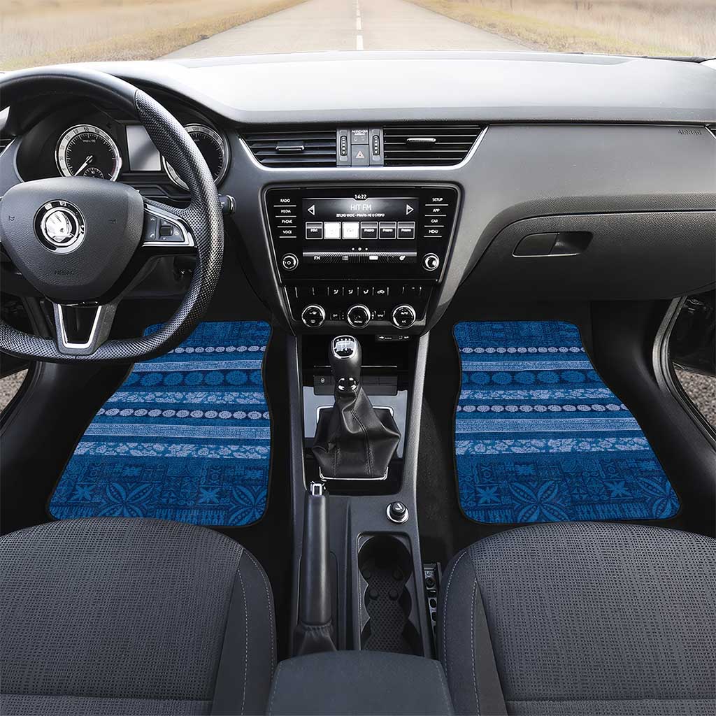 Fiji Marau na Kerisimasi Car Mats Blue Tapa Masi Inspired Christmas LT9 Set 2pcs - Front Blue - Polynesian Pride