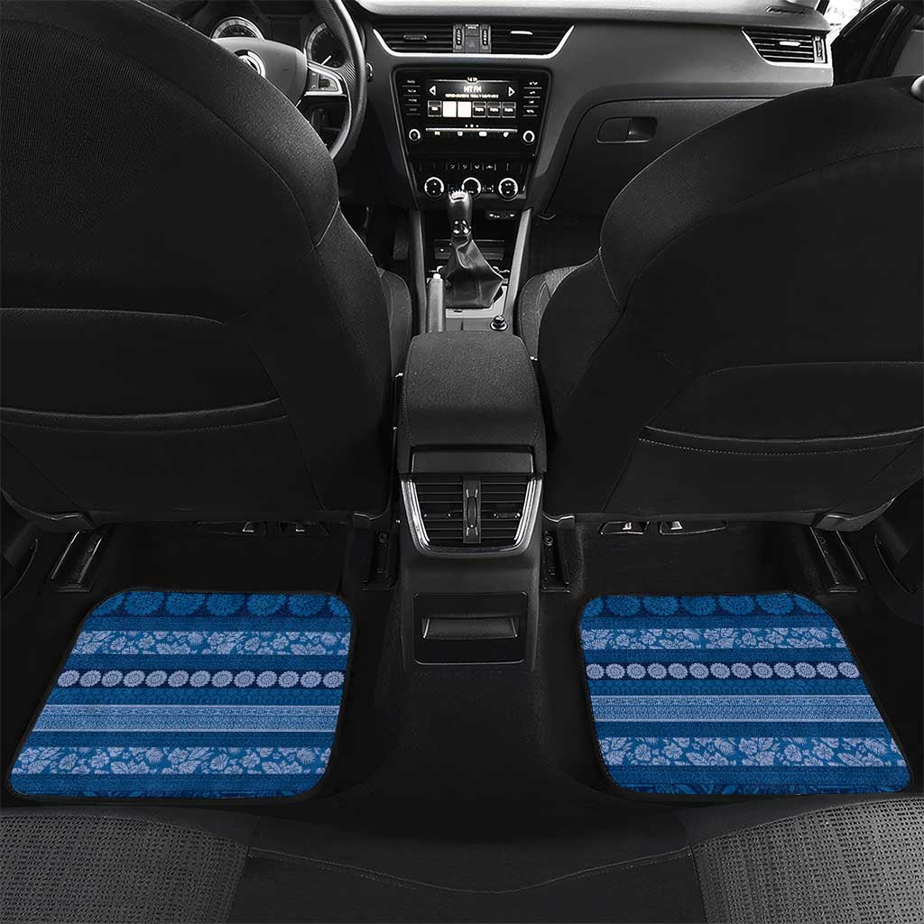Fiji Marau na Kerisimasi Car Mats Blue Tapa Masi Inspired Christmas LT9 Set 2pcs - Back Blue - Polynesian Pride