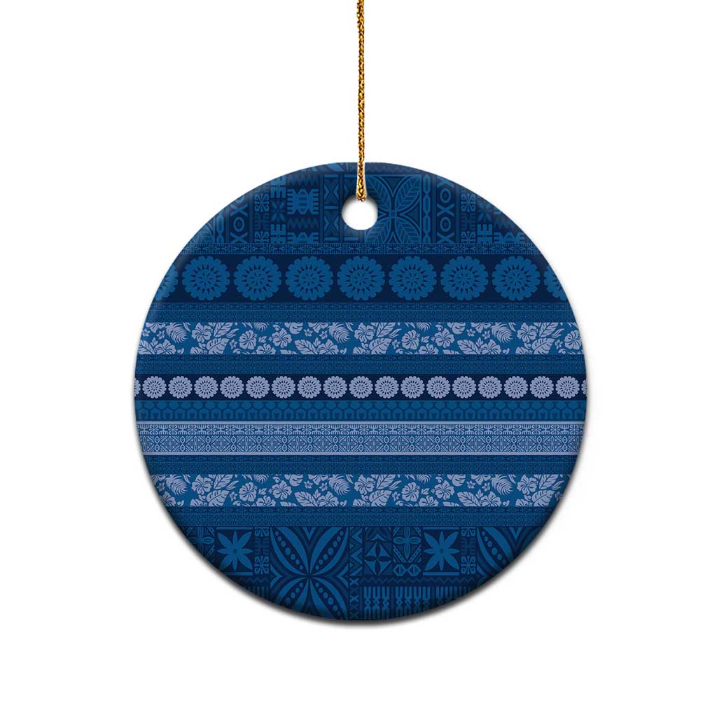 Fiji Marau na Kerisimasi Ceramic Ornament Blue Tapa Masi Inspired Christmas - Polynesian Pride