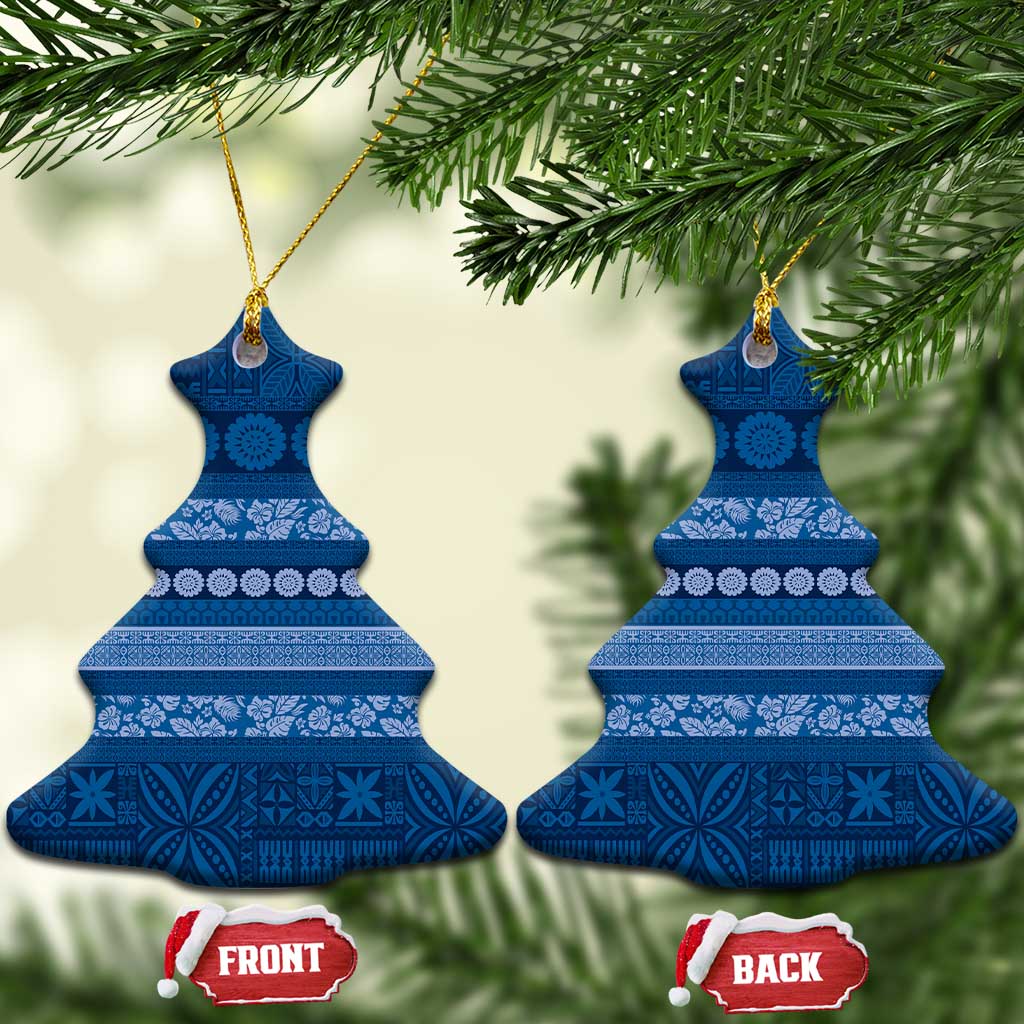 Fiji Marau na Kerisimasi Ceramic Ornament Blue Tapa Masi Inspired Christmas - Polynesian Pride