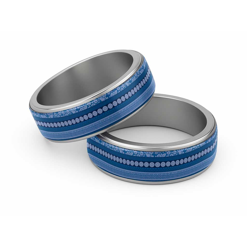 Fiji Marau na Kerisimasi Classic Ring Blue Tapa Masi Inspired Christmas LT9 Sliver Blue - Polynesian Pride