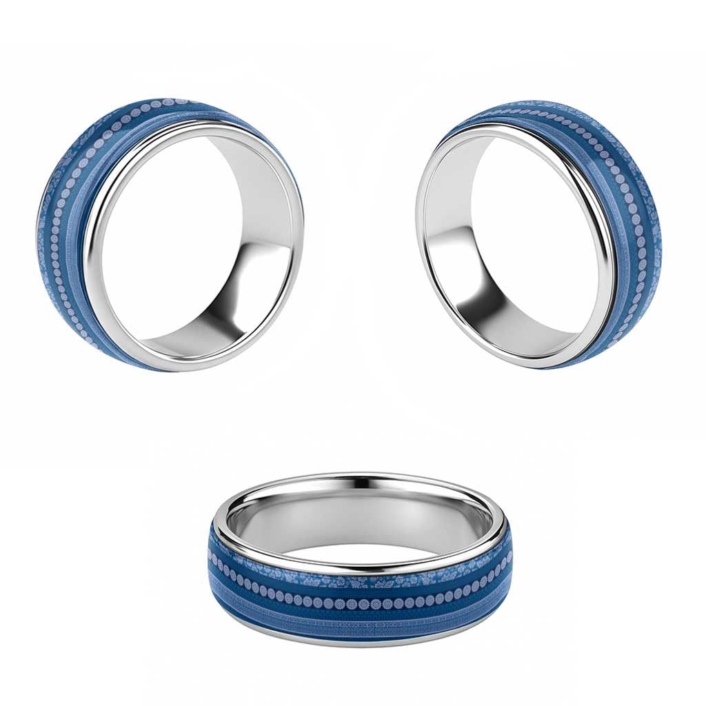 Fiji Marau na Kerisimasi Classic Ring Blue Tapa Masi Inspired Christmas LT9 - Polynesian Pride