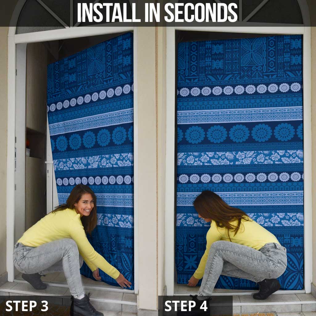 Fiji Marau na Kerisimasi Door Cover Blue Tapa Masi Inspired Christmas - Polynesian Pride