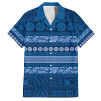 Fiji Marau na Kerisimasi Family Matching Long Sleeve Bodycon Dress and Hawaiian Shirt Blue Tapa Masi Inspired Christmas - Polynesian Pride