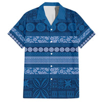 Fiji Marau na Kerisimasi Family Matching Off Shoulder Maxi Dress and Hawaiian Shirt Blue Tapa Masi Inspired Christmas - Polynesian Pride