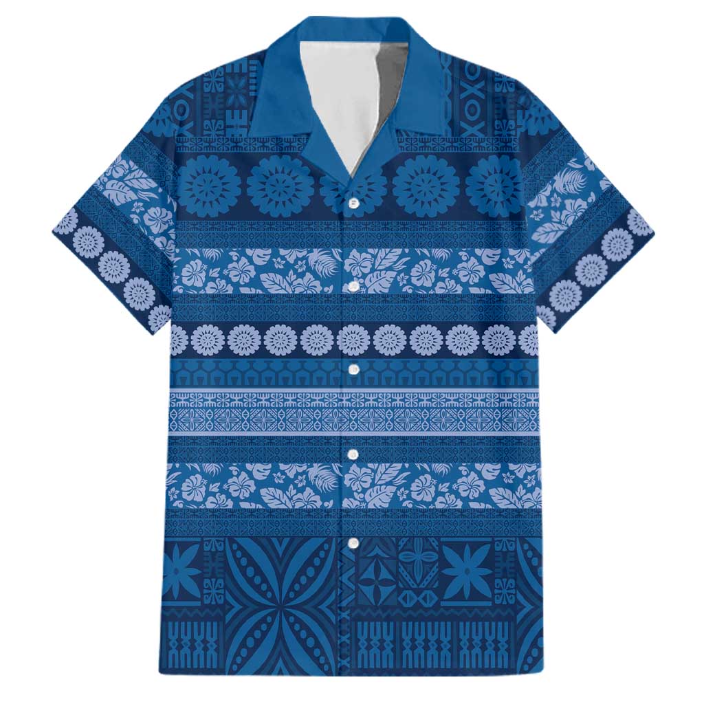Fiji Marau na Kerisimasi Family Matching Puletasi and Hawaiian Shirt Blue Tapa Masi Inspired Christmas - Polynesian Pride