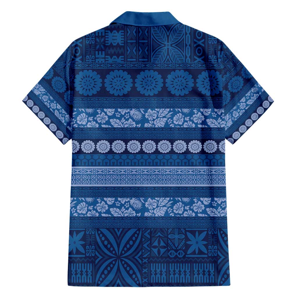 Fiji Marau na Kerisimasi Family Matching Short Sleeve Bodycon Dress and Hawaiian Shirt Blue Tapa Masi Inspired Christmas - Polynesian Pride