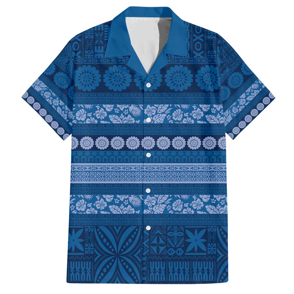 Fiji Marau na Kerisimasi Family Matching Tank Maxi Dress and Hawaiian Shirt Blue Tapa Masi Inspired Christmas - Polynesian Pride