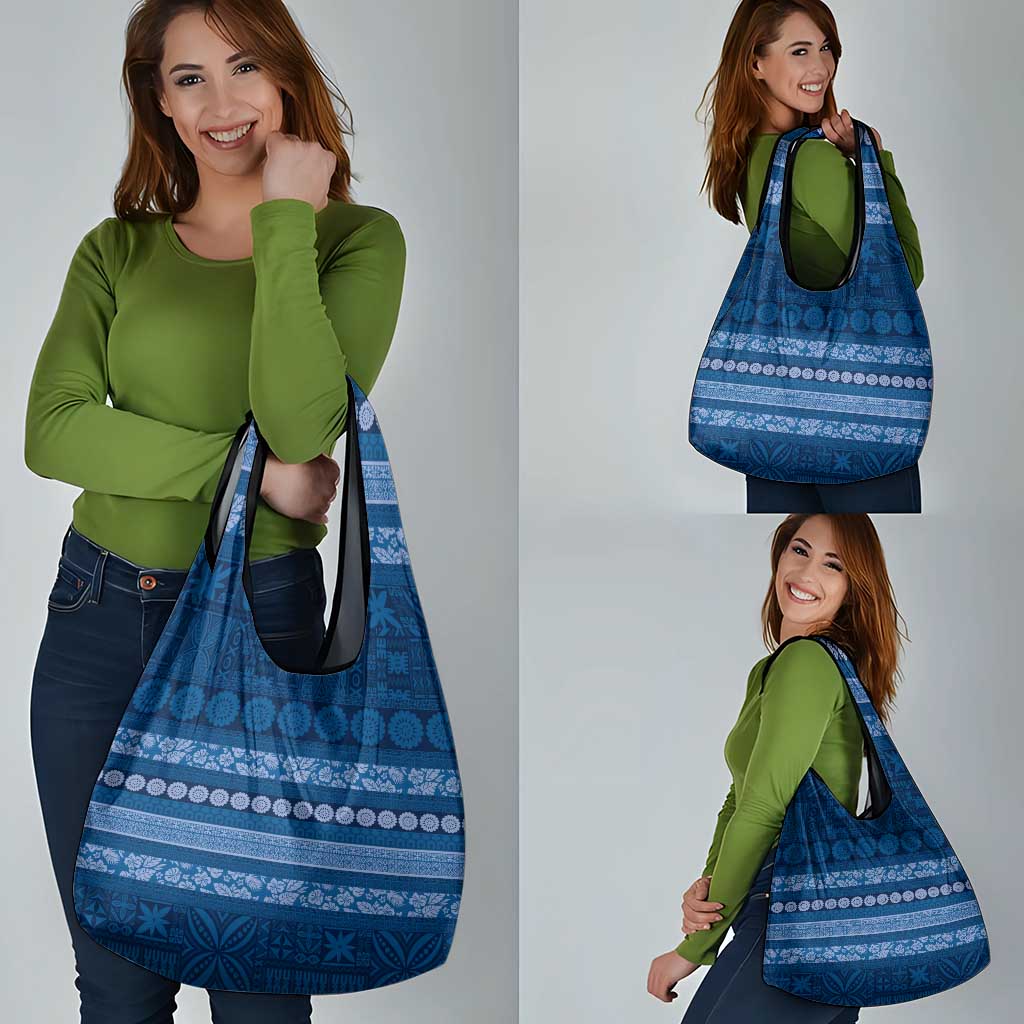 Fiji Marau na Kerisimasi Grocery Bag Blue Tapa Masi Inspired Christmas - Polynesian Pride