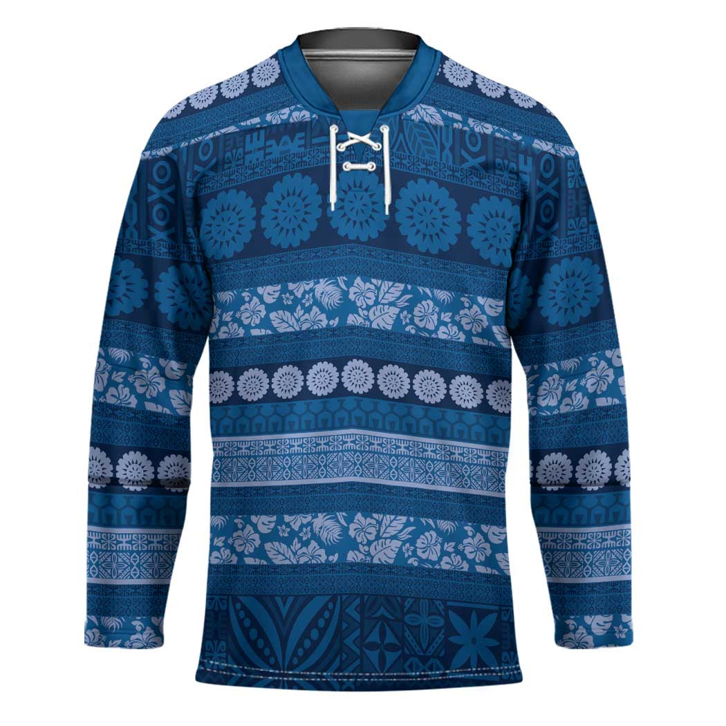 Fiji Marau na Kerisimasi Hockey Jersey Blue Tapa Masi Inspired Christmas - Polynesian Pride