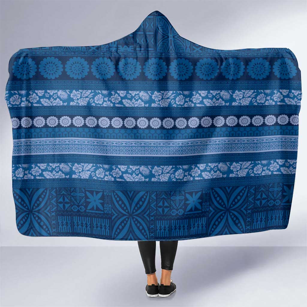 Fiji Marau na Kerisimasi Hooded Blanket Blue Tapa Masi Inspired Christmas LT9 One Size Blue - Polynesian Pride