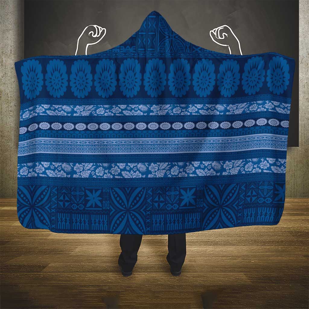 Fiji Marau na Kerisimasi Hooded Blanket Blue Tapa Masi Inspired Christmas LT9 - Polynesian Pride